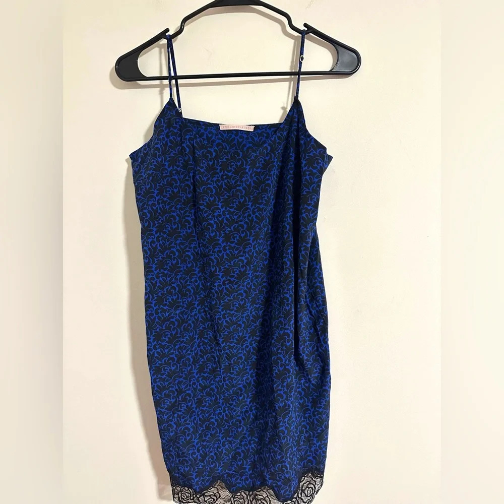 Stella McCartney Silk lingerie slip lace printed blue black